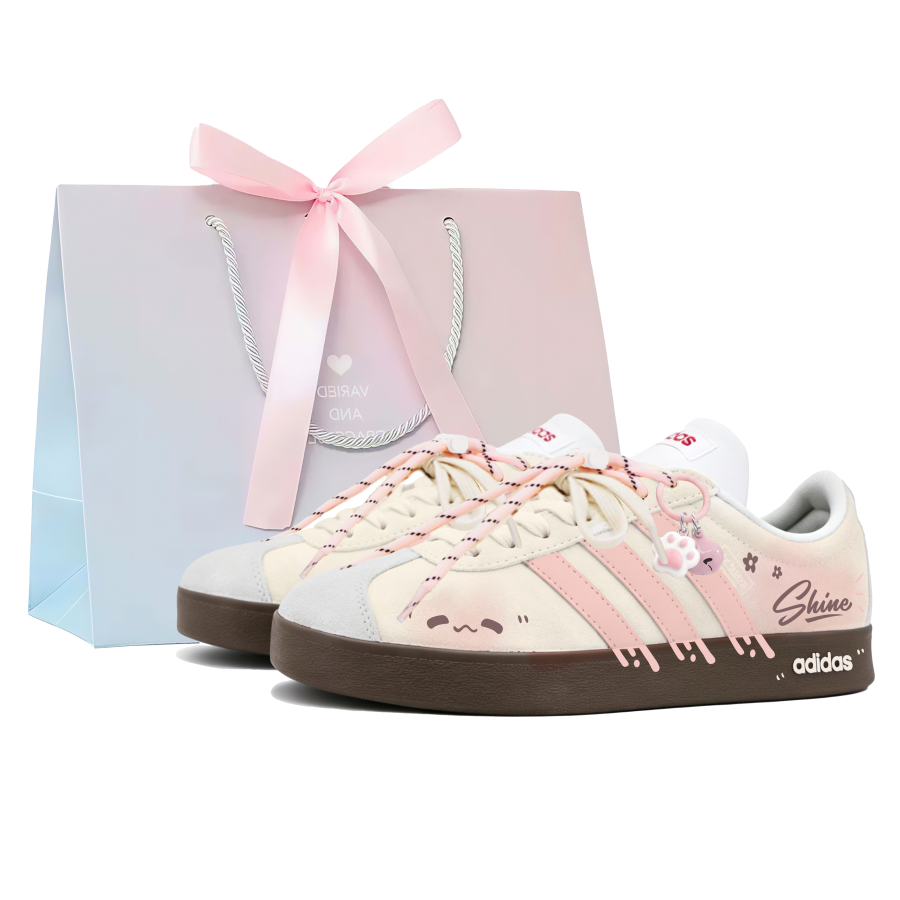 Adidas Adidas VL COURT 2.0 Skateboard Shoes Unisex Low Top Light Yellow, Pink