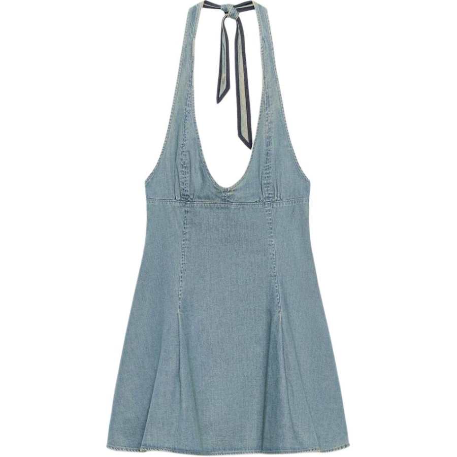 ZARA Sleeveless Dresses Women's Blue V Neck Moderate Short Skirt