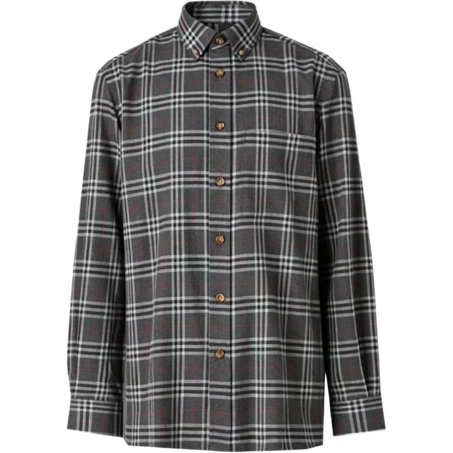 Burberry Shirts Men's Charcoal Gray Lapel Moderate Straight Fit