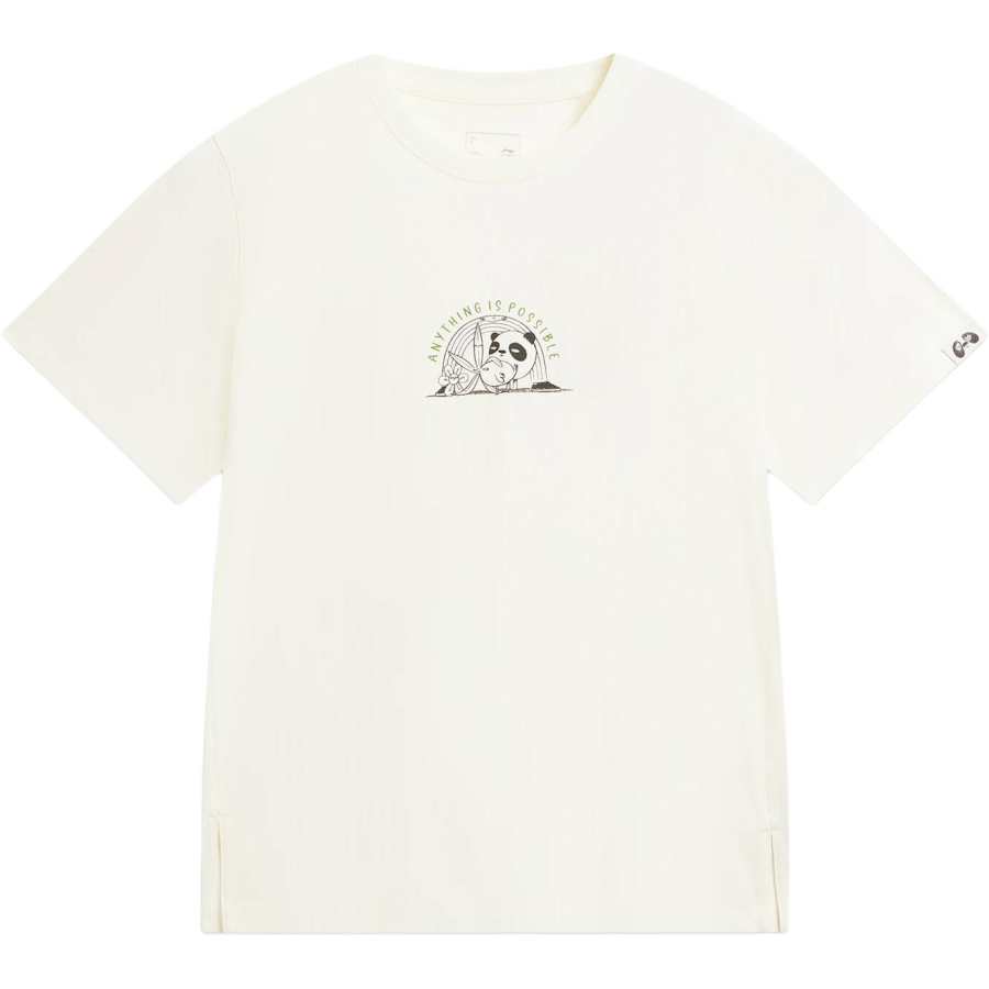 Li-Ning Li Ning Sports Life Collection T Shirts Women's Ecru Crew Neck Moderate Straight Fit