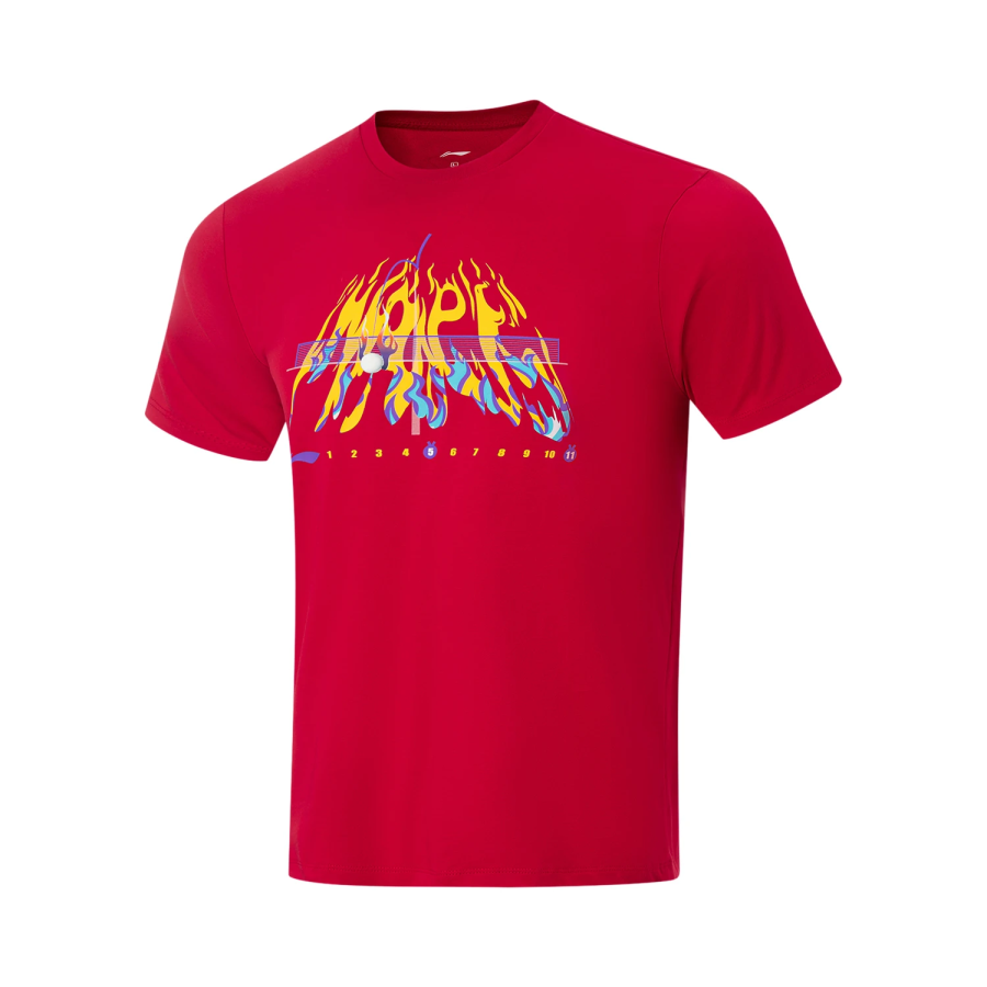 Li-Ning Li Ning Table Tennis Collection T Shirts Unisex Bull Red Crew Neck Moderate Straight Fit