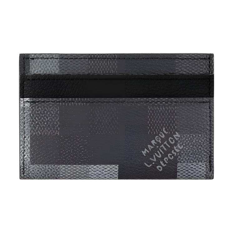 LOUIS VUITTON Damoflage Black Coated Canvas Artificial Leather Card Holder Men's Black
