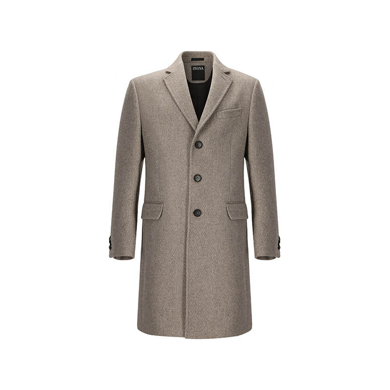 Ermenegildo Zegna Coats Men's Beige Brown Lapel Moderate Straight Fit