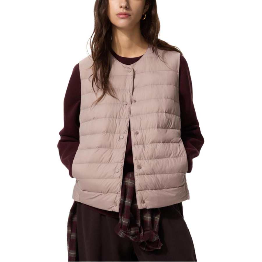 UNIQLO PUFFTECH Vests Women's Pink Crew Neck Moderate