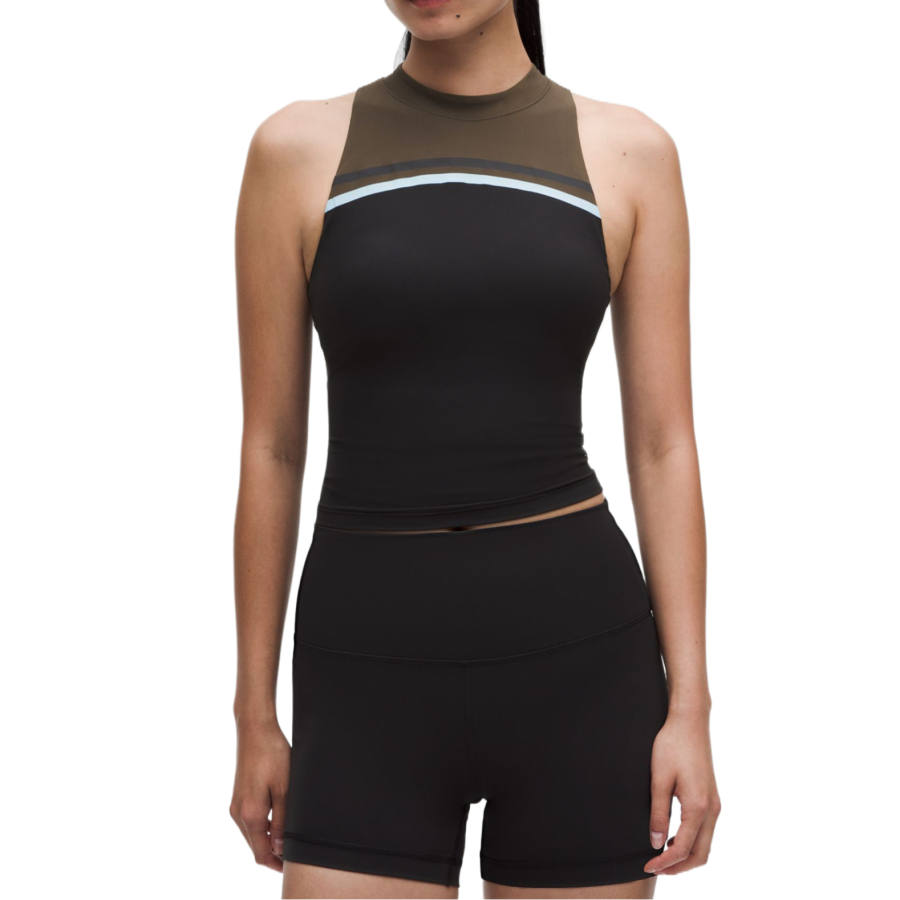 Lululemon Sleeveless Sports Shirts Women's Black/Walnut Brown/Foam Cloud Blue Half Turtleneck Moderate