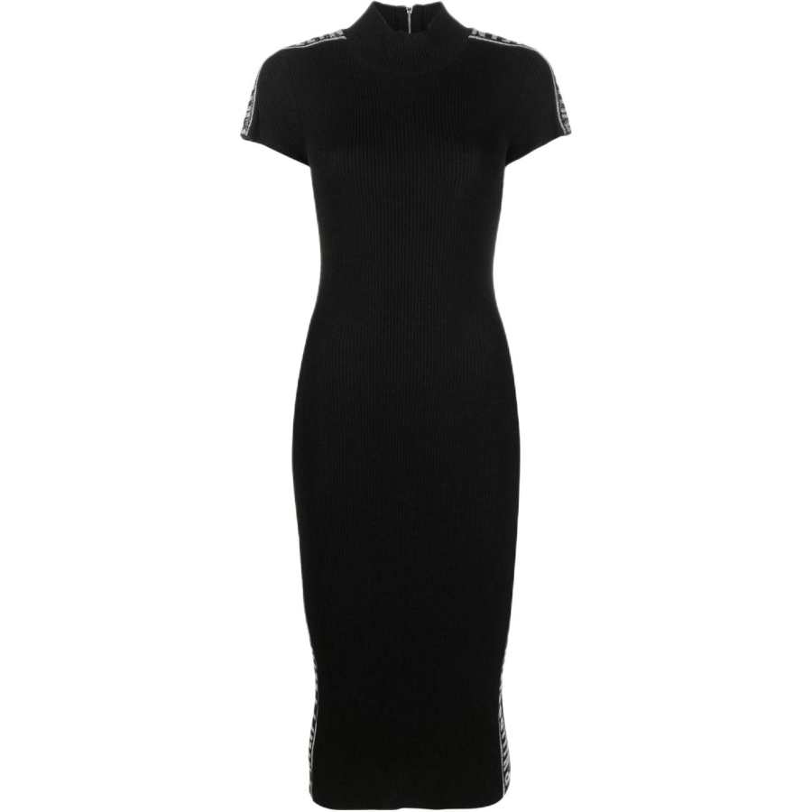 PHILIPP PLEIN 【Previous Season】rhinestone-logo ribbed wool midi dress