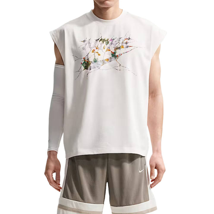 Nike Nike Dri Fit Basketball Jerseys Men's Sail White/Grass Orange Crew Neck Moderate