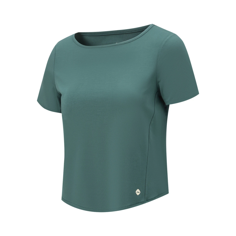 Li-Ning Li Ning Fitness Series T Shirts Women's Cloud Emerald Green Crew Neck Moderate Straight Fit