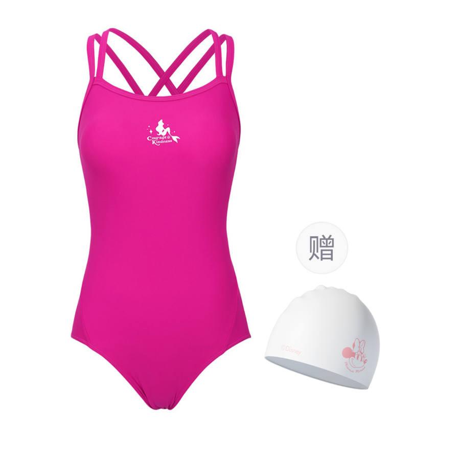 Disney One Piece Swimsuits Women's Red Includes Swimming Cap Moderate Triangle One Piece Swimsuit