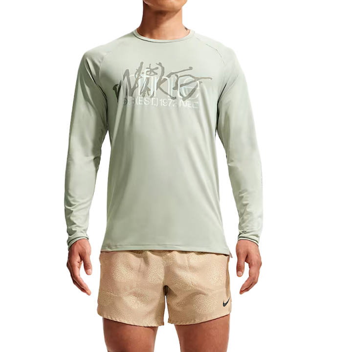 Nike Nike Dri Fit Running T Shirts Men's Spruce Mist/Peat Moss/Black Crew Neck Moderate