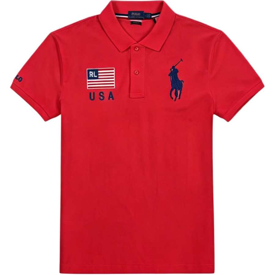 Polo Ralph Lauren Big Pony Polo Shirts Women's Red Polo Collar Moderate Straight Fit