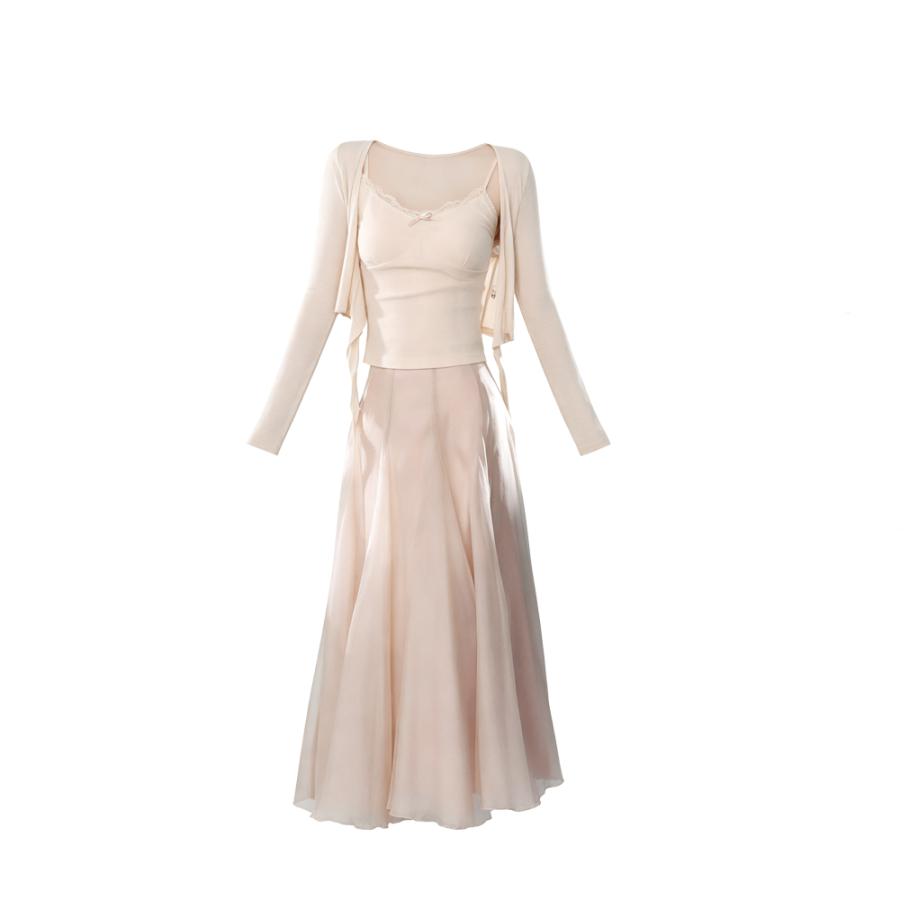CPAURA Two Piece Skirt Sets Women's Boat Neck Moderate Long Skirt