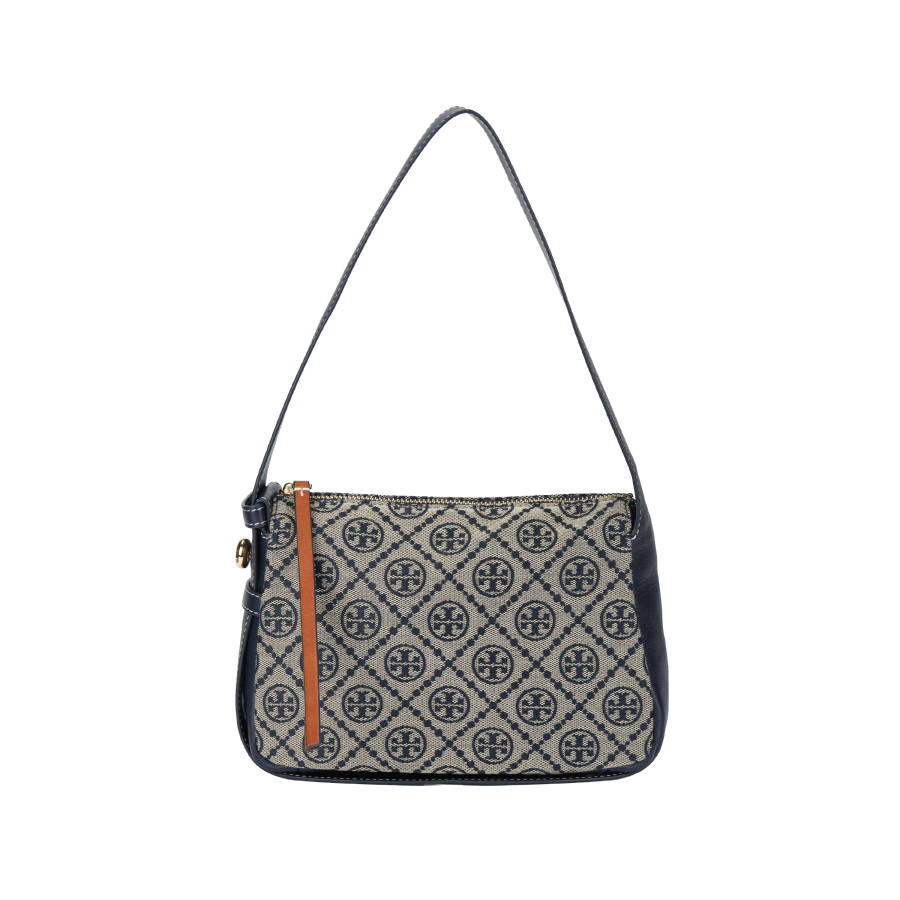 TORY BURCH RomyT Monogram Fabric With Cow Leather Crossbody Bag, Shoulder Bag Small Women's Marine Blue