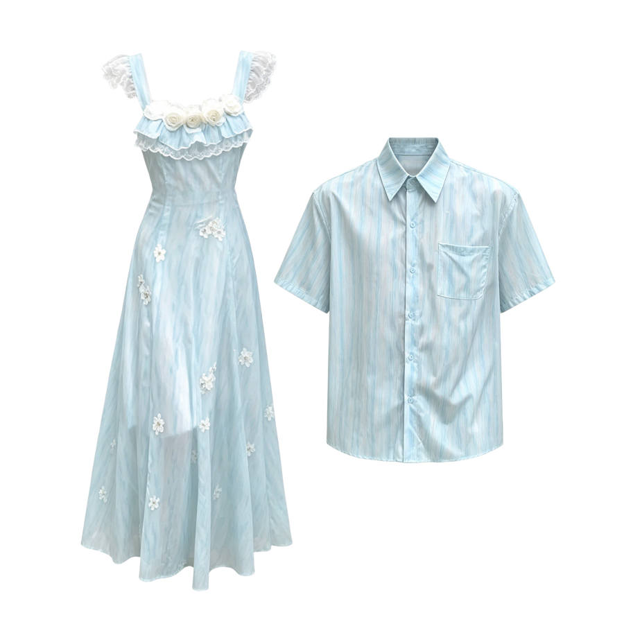 TUSHIFEI Couple Sets Women's Polo Collar Moderate Long Skirt