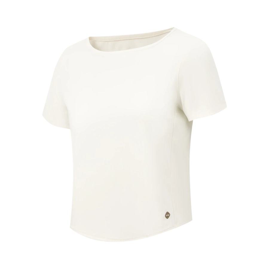 Li-Ning Li Ning Fitness Series T Shirts Women's Ivory Crew Neck Moderate Straight Fit