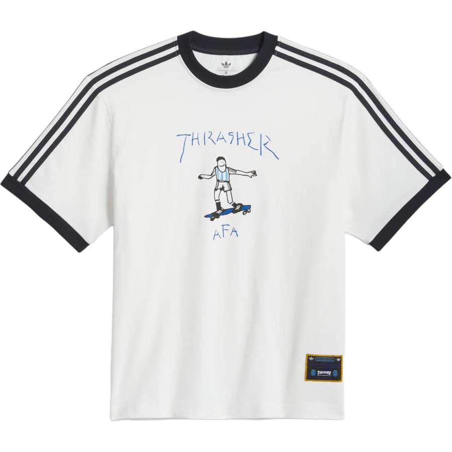 Adidas Originals X Thrasher T Shirts Unisex Bright White Crew Neck Moderate