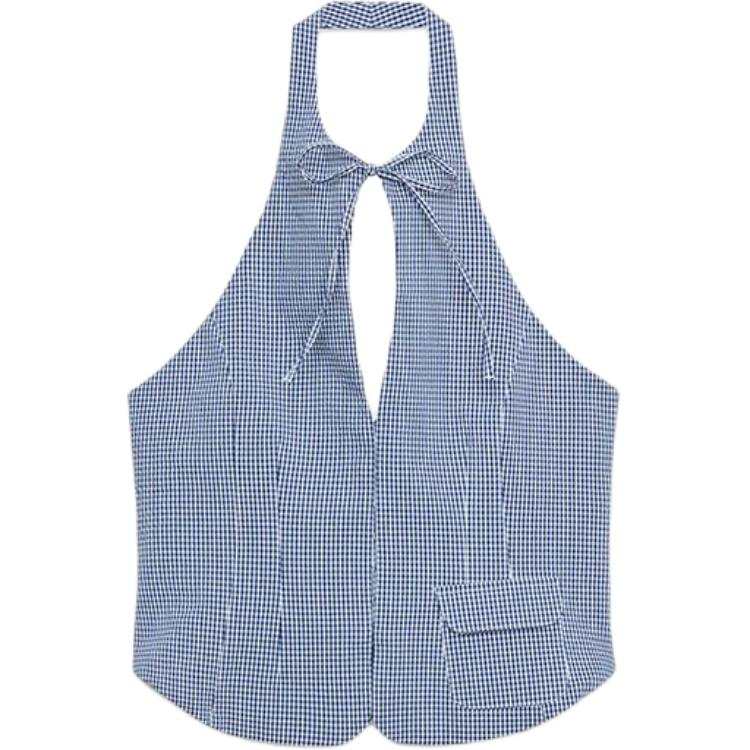 ZARA Tank Tops Women's Navy Blue/White Plaid Moderate Other