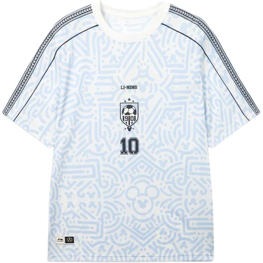 Li-Ning Li Ning Sports Trendy Collection T Shirts Men's Ivory/Clear Sky Blue Combination Print Crew Neck Moderate