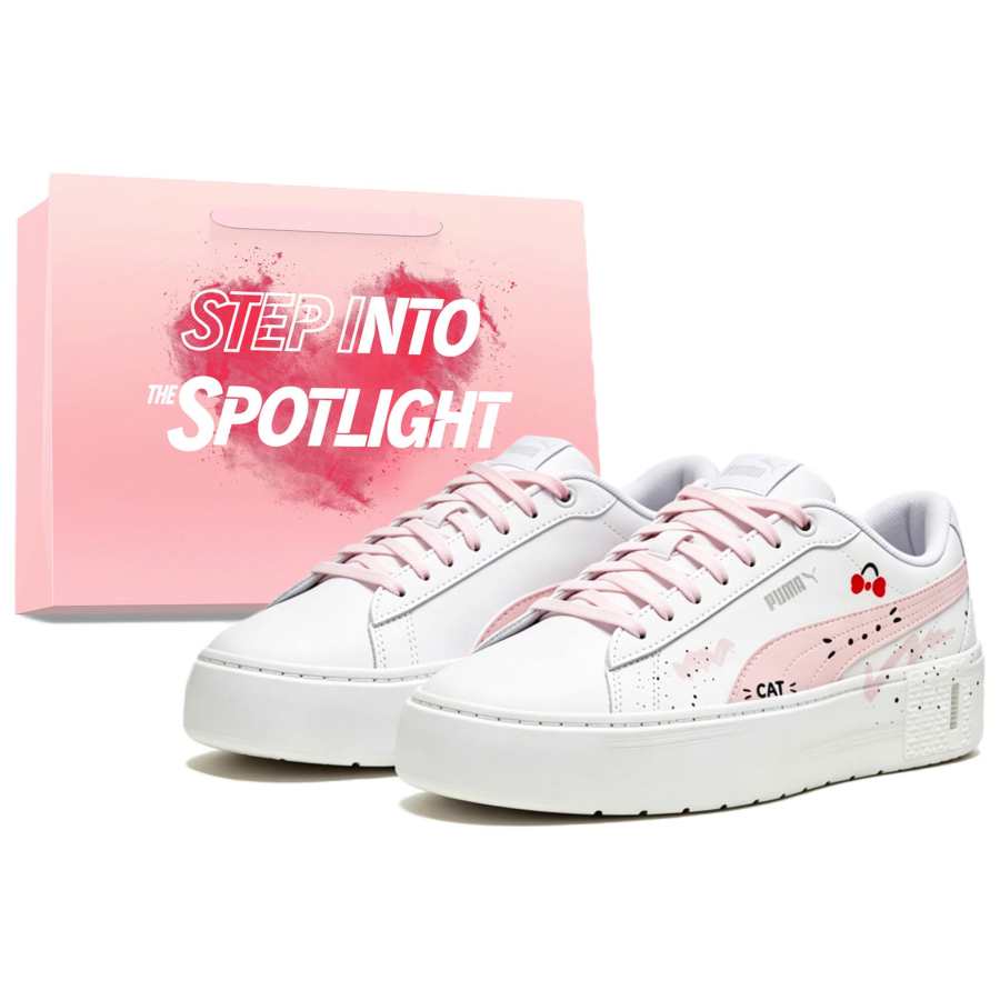 PUMA Smash Platform Skateboard Shoes Women's Low Top Pink/White