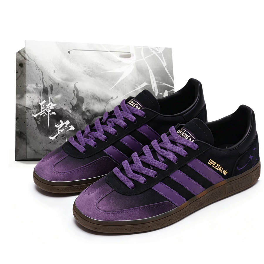 Adidas Originals HANDBALL SPEZIAL Skateboard Shoes Unisex Low Top Black Purple Gradient Natural Rubber Sole
