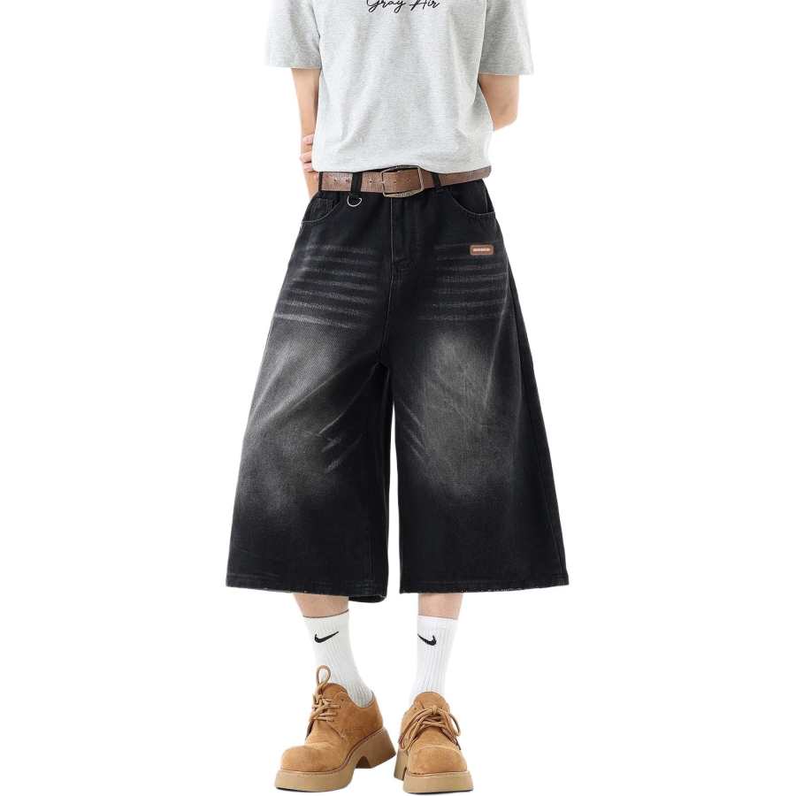 WARRIOR WARRIOR Denim Shorts Unisex Black Moderate Straight Fit Pants