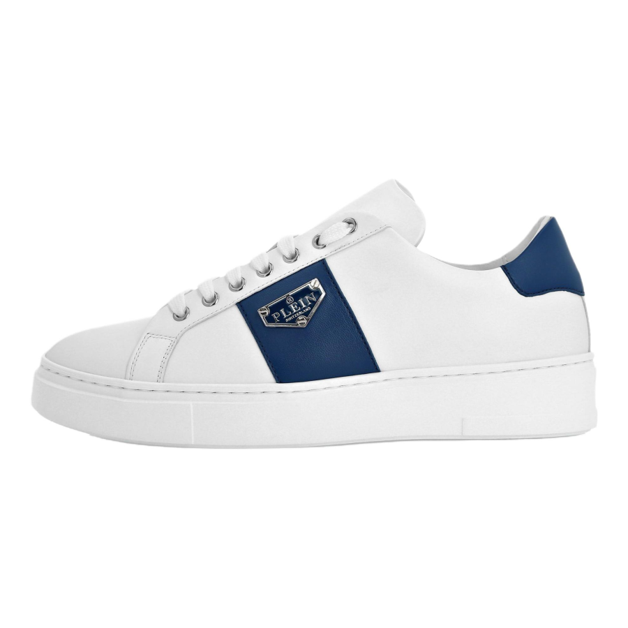 PHILIPP PLEIN Lo Top Leather Low top Skateboard Shoes Unisex White Blue