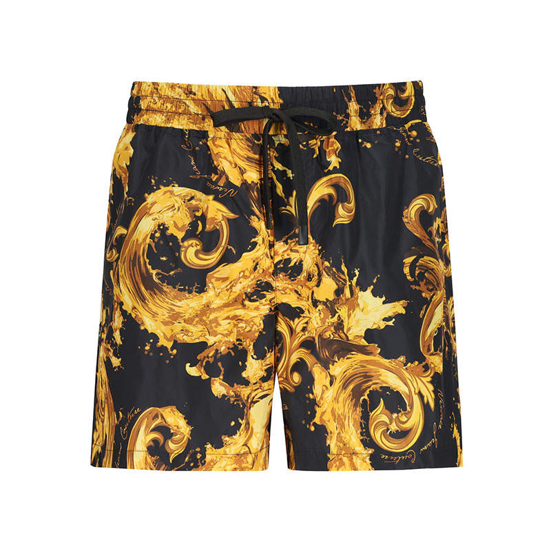 VERSACE JEANS COUTURE Beach Shorts Men's Black Moderate Straight Fit Pants