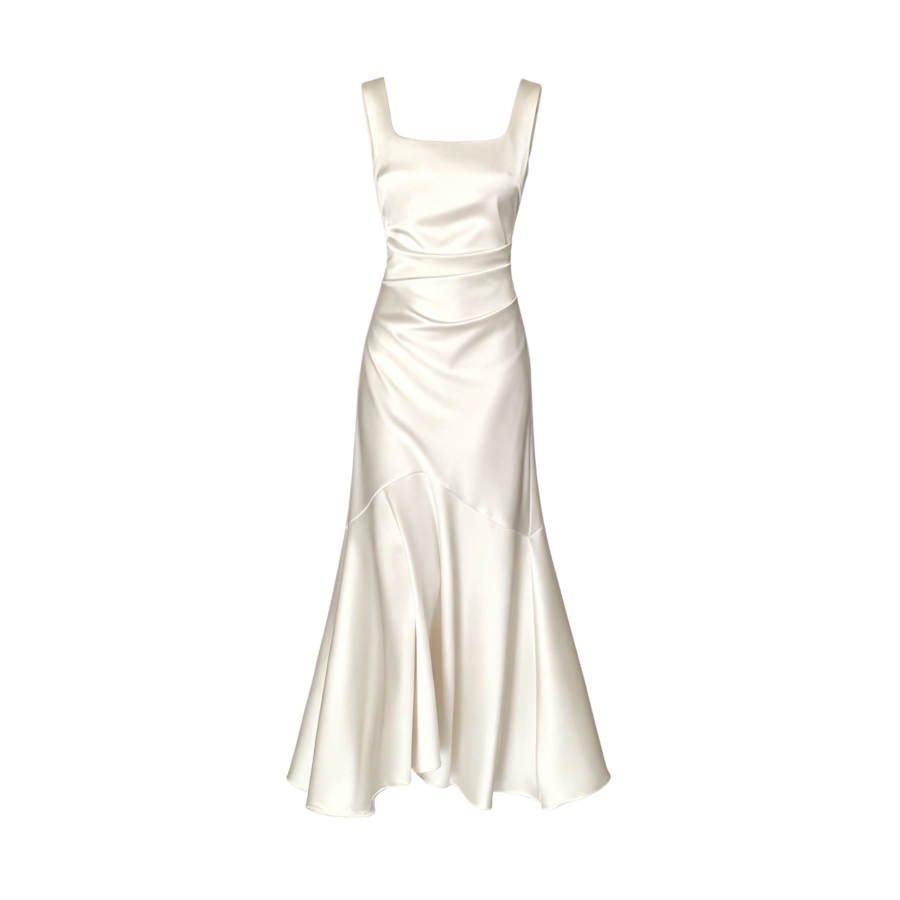TUSHIFEI Slip Dresses Women's White Camisole Moderate Long Skirt Fishtail Dress