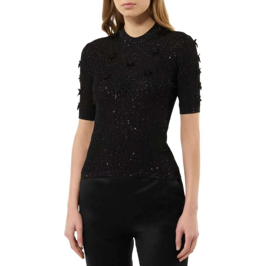 CHANEL Knitwear Women's Black Crew Neck Moderate Nipped In Waist
