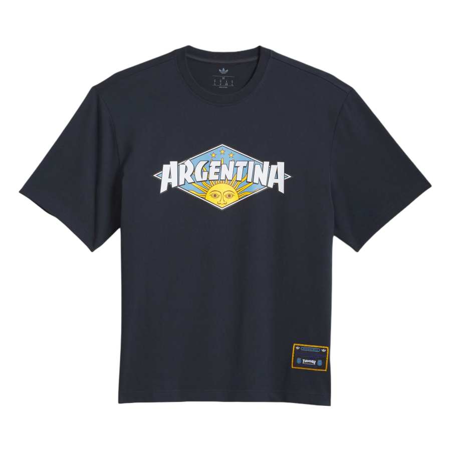 Adidas Originals X Thrasher T Shirts Unisex Dark Navy Blue Crew Neck Moderate