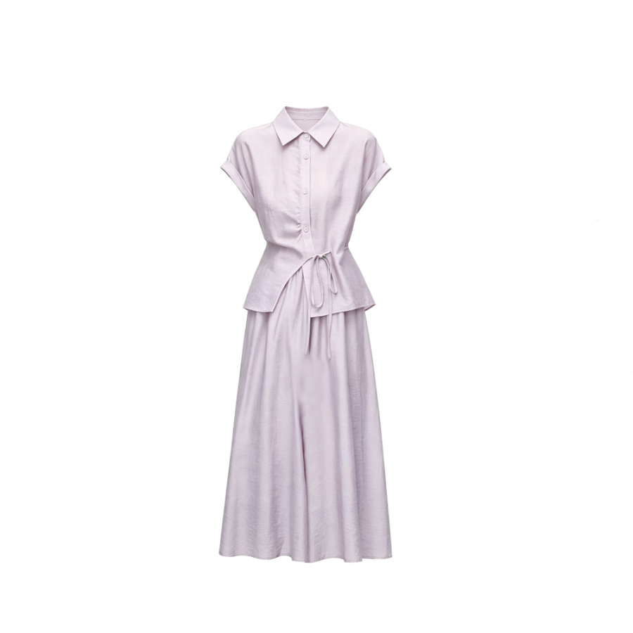 CPAURA Two Piece Skirt Sets Women's Lapel Moderate Long Skirt
