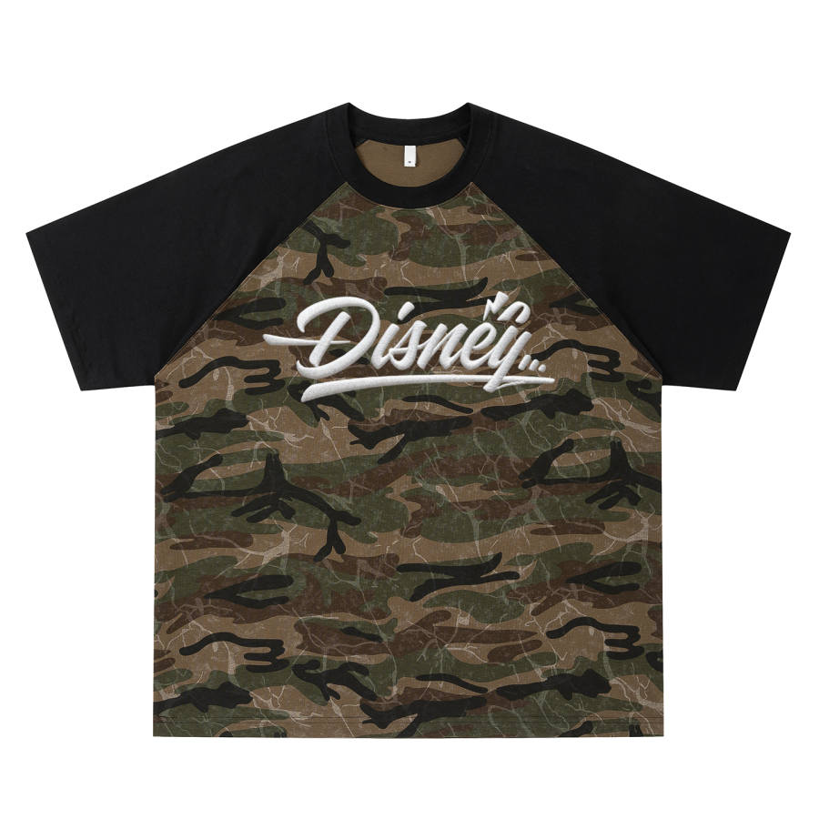 Disney T Shirts Unisex Black Brown Camouflage Crew Neck