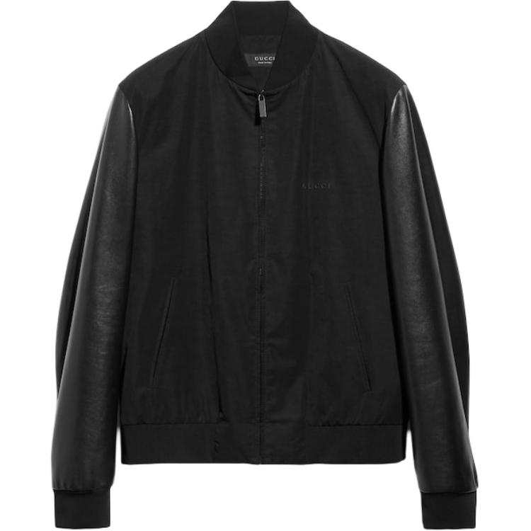 GUCCI Jackets Men's Black GG Pattern Canvas Baseball Collar Moderate Straight Fit