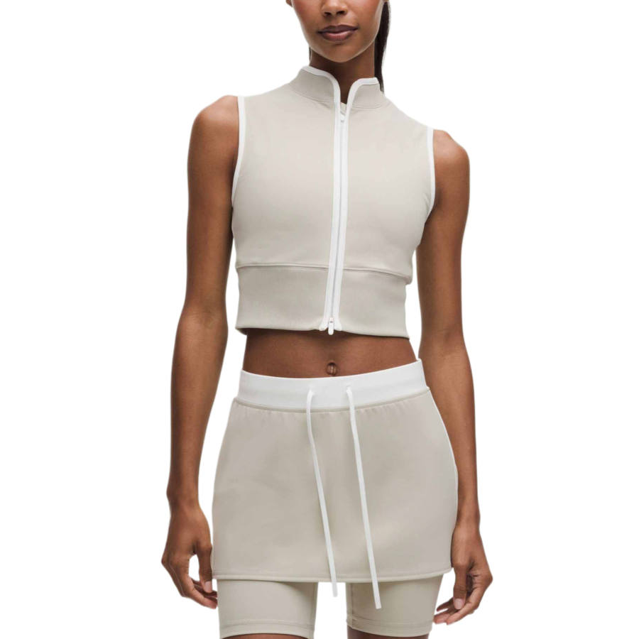 Lululemon Sleeveless Sports Shirts Women's Hazy Meadow Green/White/MHAZ/WHT Stand Collar