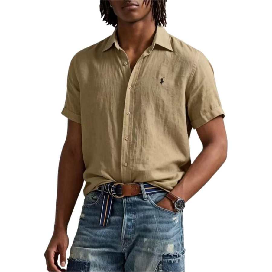 Polo Ralph Lauren Shirts Men's Khaki Lapel Moderate