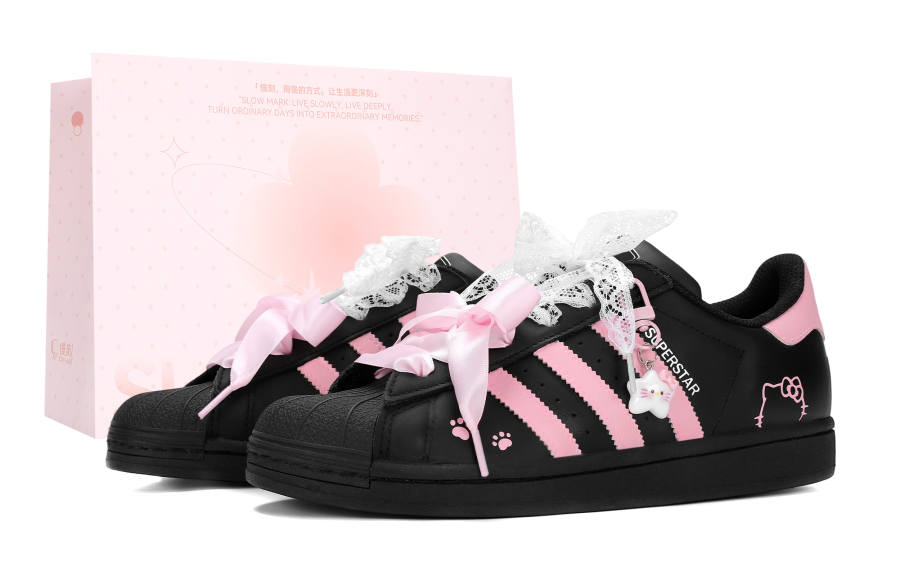 Adidas Originals SUPERSTAR Abrasion Resistant Lightweight Cushioning Low top Kids' Skateboarding Shoes Black Pink