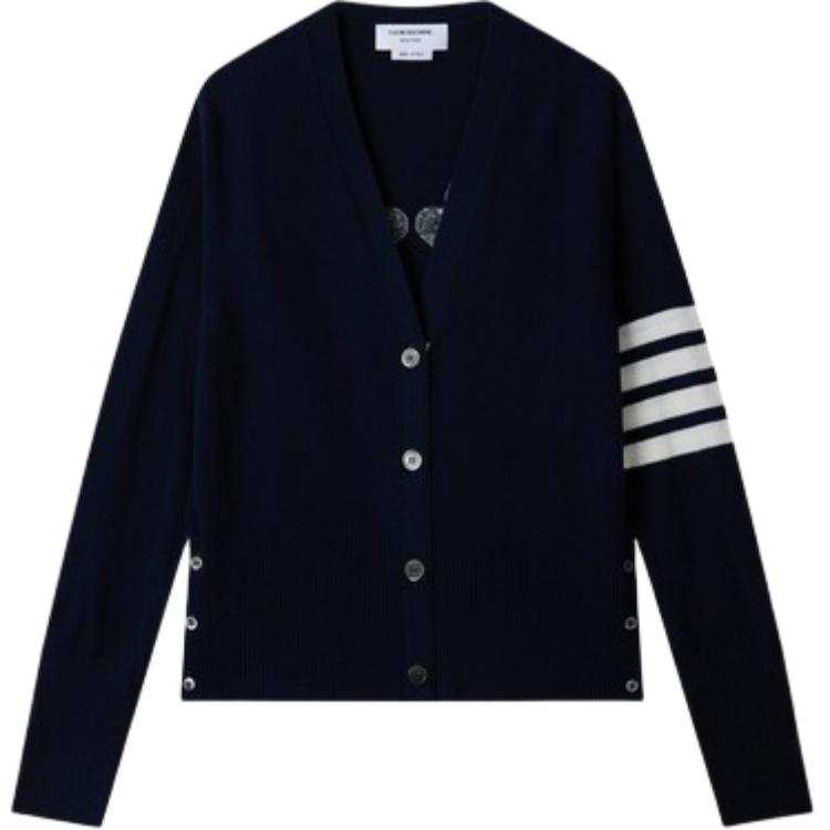 THOM BROWNE Knitwear Women's Navy Blue V Neck Moderate Straight Fit