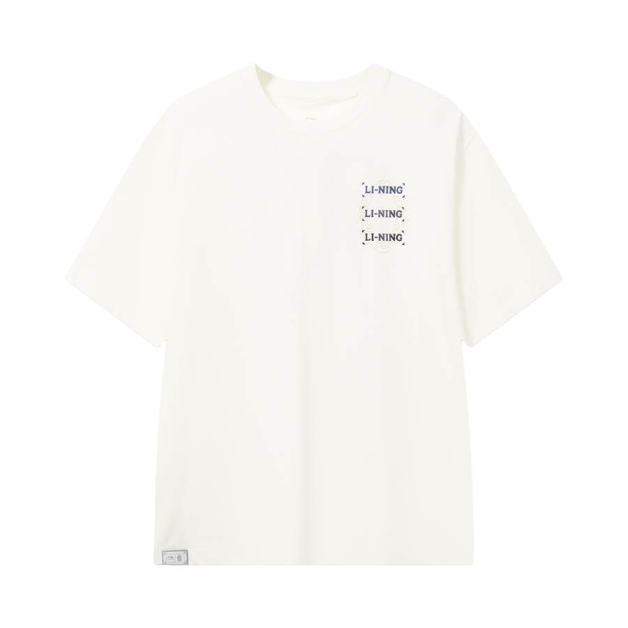 Li-Ning Li Ning Sports Trendy Collection T Shirts Men's Ivory Crew Neck Moderate
