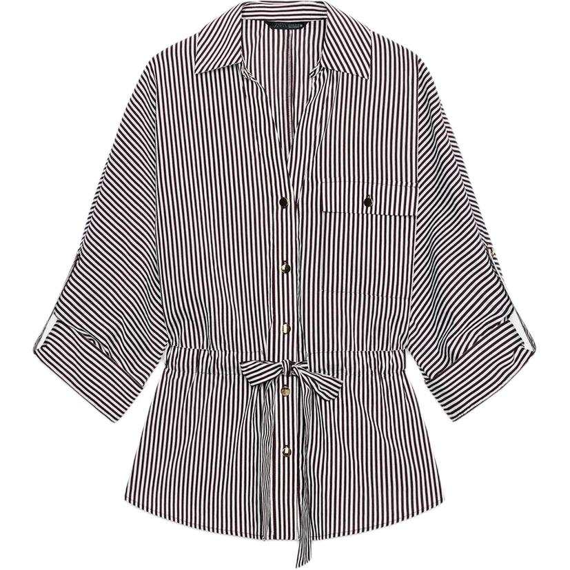 ZARA Shirts Women's Brown/White Lapel