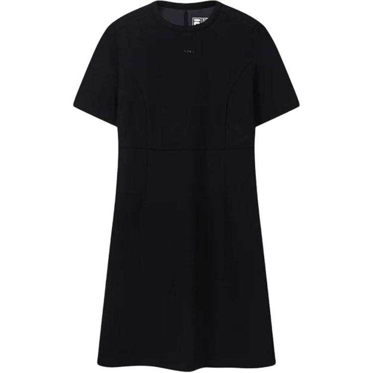 FILA Short Sleeved Dresses Women's Jet Black BK Crew Neck Moderate Midi Skirt