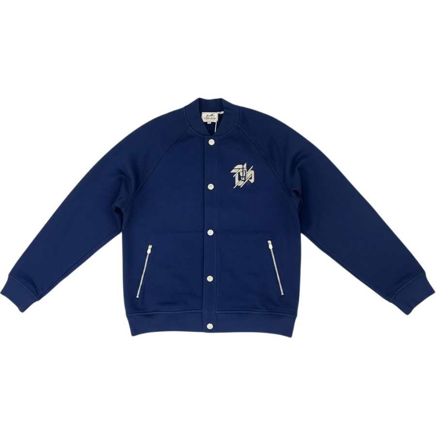 HERMES Baseball Jerseys Men's Dark Blue Baseball Collar Moderate Straight Fit