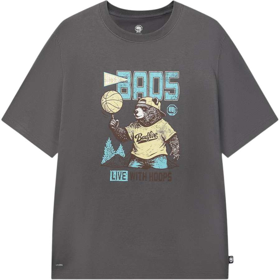 Li-Ning Li Ning Basketball Collection T Shirts Unisex Black Pine Gray Crew Neck Moderate Straight Fit