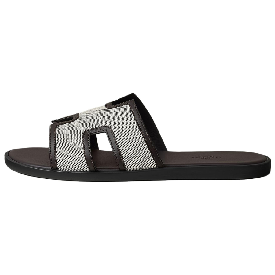 HERMES Izmir Slide Slippers Men's Dark Reddish Purple & Ebony Brown