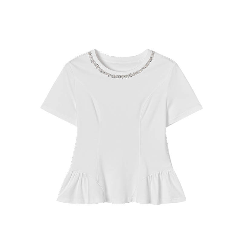 XIANGYING T Shirts Women's White Crew Neck Moderate