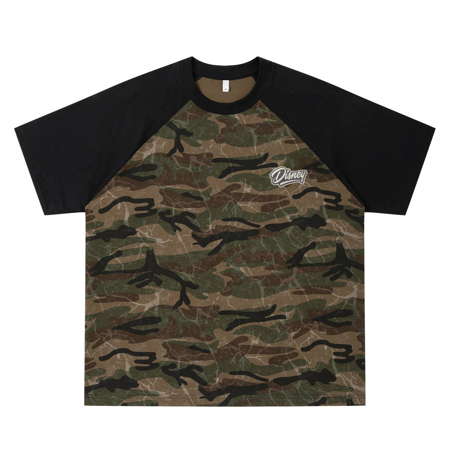 Disney T Shirts Unisex Black Brown Camouflage Crew Neck