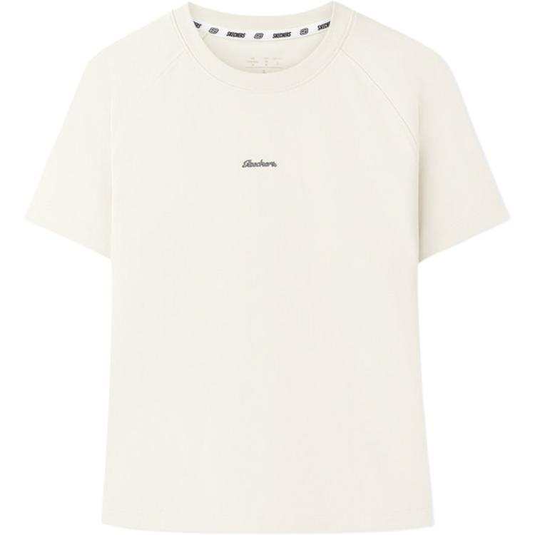 Skechers T Shirts Women's Ecru Crew Neck Moderate Straight Fit