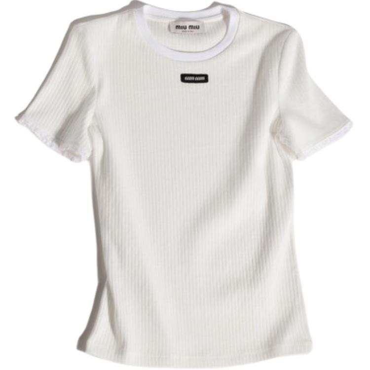 MIU MIU T Shirts Women's White Crew Neck Moderate Straight Fit