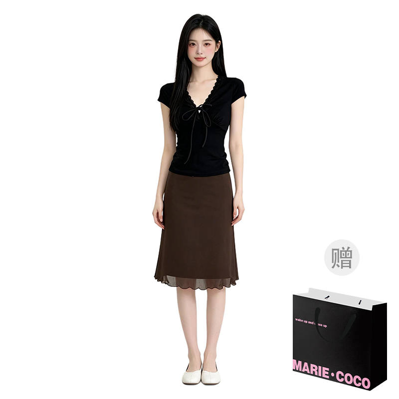 MARIE·COCO Two Piece Skirt Sets Women's V Neck Moderate Midi Dress