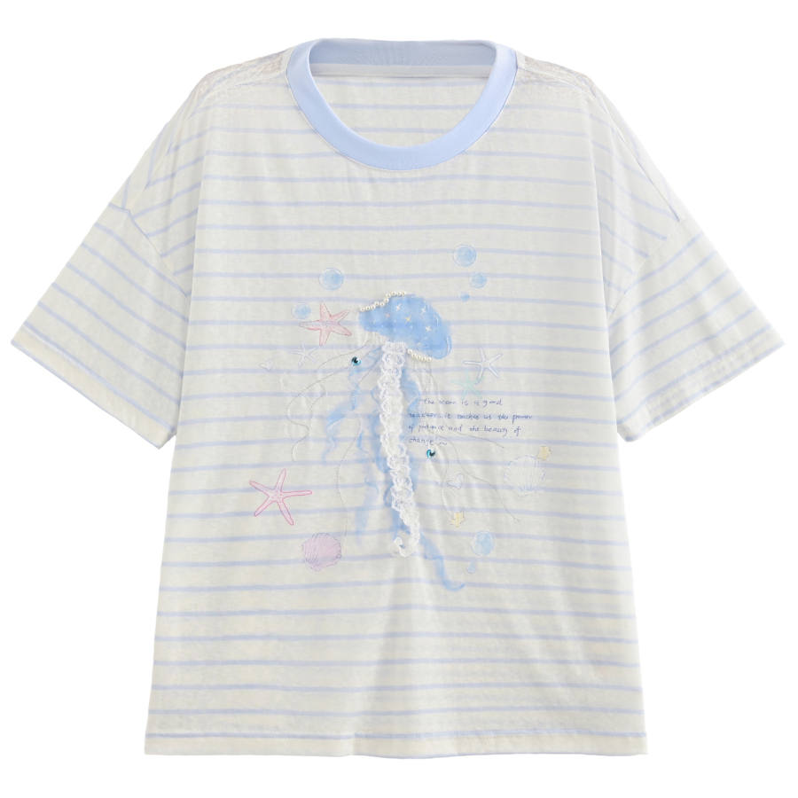 SNBL T Shirts Women's Blue Lightly Transparent Crew Neck Thin