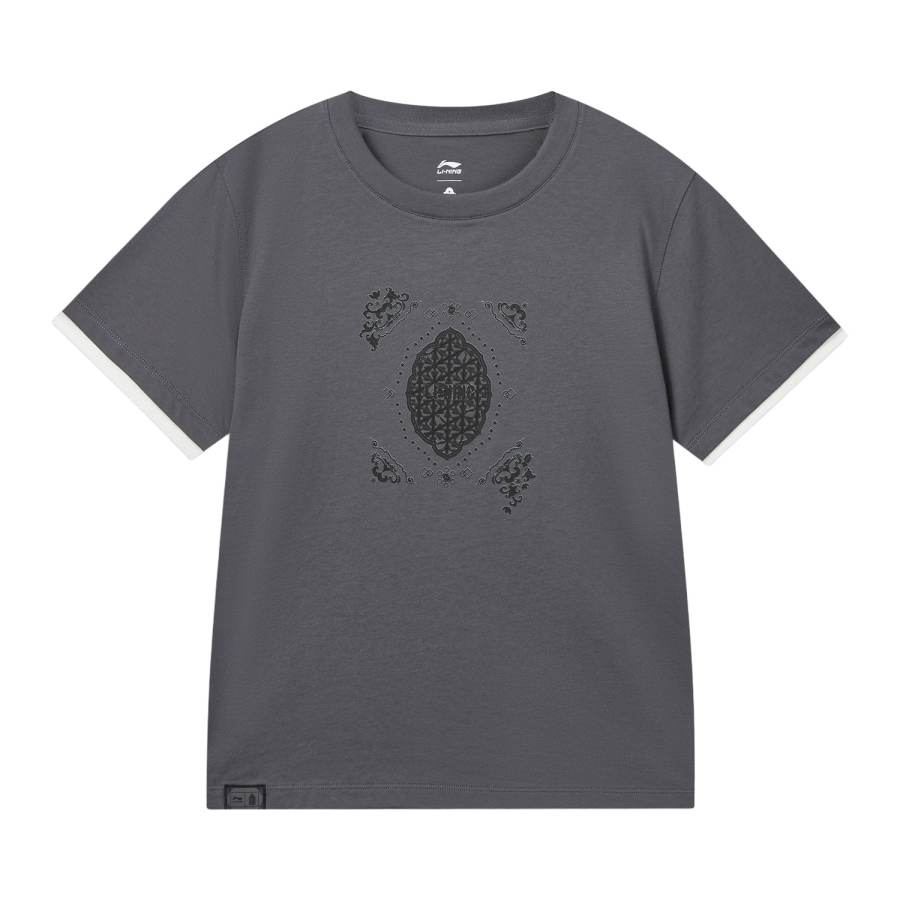 Li-Ning Li Ning Sports Life Collection T Shirts Women's Meteorite Gray Crew Neck Moderate